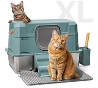 Caja de arena de acero inoxidable con control de olor incorporado- Caja de arena de gato de metal cerrada de 28L XL para gatos grandes con lado alto