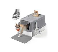 Caja de Arena de Acero Inoxidable para Gatos con Tapa Abatible Gris Paloma