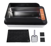 Caja de arena de acero inoxidable para gatos, gran capacidad, laterales de pared alta, bandeja de arena abierta superior, inodoro para gatos con pala de arena para gatos de interior, 23.6 x 15.8 x 7.9