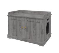 Caja de arena de madera para gatos de 31.5 pulgadas, caja de arena oculta, casa para mascotas con puerta de granero, gran capacidad/ventilada/se adapta a la mayoría de cajas de arena, para todo tipo