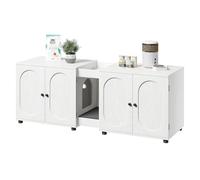 Caja de arena doble para gatos, moderno armario oculto para 2 gatos, muebles de madera fáciles de limpiar con diseño ventilado, elegante mesa para mascotas de 55.1 x 17.9 x 22.1 pulgadas, color blanco