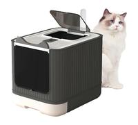 Caja de Arena for Gatos Completamente Cerrada con Entrada Superior, Cubierta Mejorada Tapa, Caja for antisalpicaduras fácil Limpiar, Blanca y Gris