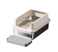 Caja de arena grande de acero inoxidable para gatos, diseño semicerrado, buena ventilación evita olores, lavabos para varios gatos, caja de arena de acero inoxidable para gatos, caja de arena con