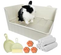 Caja de arena grande para conejos, bandeja esquinera para entrenamiento de conejo, viene con forros, almohadillas para orina de conejo, inodoro de cama de animales pequeños para cobayas, hurones,