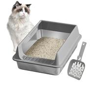 Caja de arena para gatos, 40 x 30 x 16 cm, bandeja para gatitos, recipiente de alta cara con pala, caja de acero inoxidable con superficie inestable para balcón, terraza, apartamento, jardín, yarda