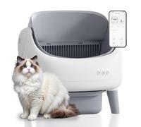 Caja de arena para gatos autolimpiante abierta, caja de arena automática para gatos, control de aplicación, protección de seguridad mejorada, incluye 1 rollo de bolsa de residuos, color gris