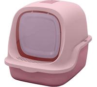 Caja de arena para gatos, bandeja de arena para gatos grandes con tapa, inodoro para gatos, caja de arena para mascotas con tapa, diseño de estructura interna simple, 49 x 38 x 39 cm, color rosa