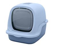 Caja de arena para gatos, bandeja de arena para gatos grandes con tapa, inodoro para gatos, caja de arena para mascotas con tapa, diseño de estructura interna simple, 49 x 38 x 39 cm, color azul