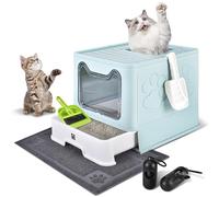 Caja de arena para gatos cerrada con tapa, orinal plegable, tipo cajón, caja de arena extra grande con alfombrilla, libre de gatitos dentro y fuera/unidireccional, control de olores, antisalpicaduras