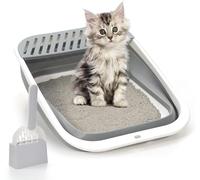 Caja de arena para gatos con parte superior abierta, grande, plegable, con altura ajustable, antisalpicaduras, bandeja de arena para gatitos al aire libre, sin olor, inodoro fácil de limpiar con