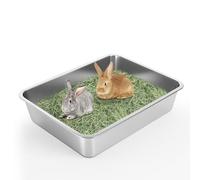 Caja de Arena para Gatos de Acero Inoxidable, 17,7" L x 13,5" W x 4" H | Caja de Arena metálica para Gatos, arenero Gatos Grande, no Absorbe olores, Fondo de Goma Antideslizante