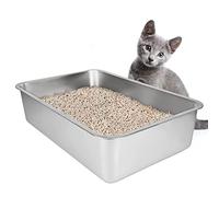 Caja de Arena para Gatos de Acero Inoxidable, 19,5" L x 13,5" W x 4" H | Caja de Arena metálica para Gatos, arenero Gatos Grande, no Absorbe olores, Fondo de Goma Antideslizante