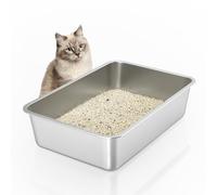 Caja de Arena para Gatos de Acero Inoxidable, 23.5" L x 15.5" W x 6" H | Caja de Arena metálica para Gatos, arenero Gatos Grande, no Absorbe olores, Fondo de Goma Antideslizante
