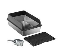 Caja de arena para gatos de acero inoxidable, 30 l, con pala y estribo, 60 L x 40 W x 30 H cm, XXL, con borde alto, antiadherente, caja para gatos grandes, conejos, B