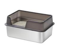 Caja de arena para gatos de acero inoxidable con lados altos y tapa extraíble para una fácil limpieza, bandeja grande para gatos y gatos