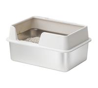 Caja de arena para gatos de acero inoxidable con lados altos y tapa extraíble para una fácil limpieza, bandeja grande para gatos y gatos