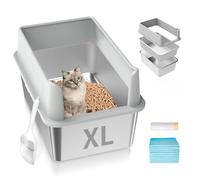 Caja de arena para gatos de acero inoxidable con tapa, caja de arena de metal de alta cara XL para pellets de pino, caja de arena cerrada para gatos grandes, antifugas, fácil de limpiar, incluye