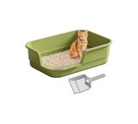 Caja de arena para gatos, grande, fácil de limpiar con cuchara, caja de arena semicerrada con parte superior abierta, para control de olores, interiores, mascotas, hogar, oficina, apartamento, hotel