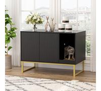 Caja de arena para gatos, mueble acanalado oculto con almohadilla para arañazos y patas de metal, moderno armario cerrado para gatos, 31.5 x 17.7 x 21.7 pulgadas, casa interior para mascotas, para