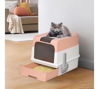 Caja de Arena para Gatos Plegable, Arenero Cubierto con Cajón e Inodoro para Mascotas con Entrada Superior - Medium 49 * 37 * 35cm - Rosa