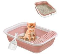 Caja de arena plegable para gatos, bandeja abierta para gatos con pala y pedal de arena que cae para gatitos y mascotas pequeñas, ideal para gatos mayores, diseño compacto