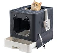Caja de Arena Plegable para Gatos con Tapa, Caja de Arena Cubierta para Gatitos con Cuchara de Arena para Gatitos y Cepillo 2 en 1, Bandeja de Arena fácil de Limpiar, Caja de Arena Cerrada para Gatos