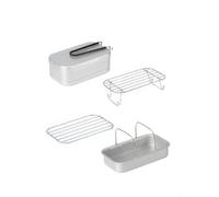 Caja de arroz al vapor portátil de aluminio con vaporizador y parrillas para preparación de comidas en el campo (4 piezas plateadas)