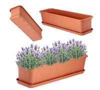 KADAX Jardinera de 60 cm de Terracota con platillo - Jardinera de plástico para balcón o Exterior - Jardinera para balcón terraza alféizar