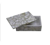 Caja de baratijas de 10 x 8 pulgadas superpuesta con forma rectangular de madreperla color mármol blanco caja de lazo de Indian Cottage Art and Crafts