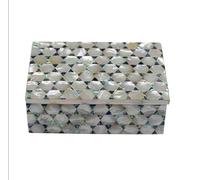 Caja de baratijas de mármol de 25,4 x 20,3 cm con aspecto real de nácar al azar, hecha a mano, para regalar