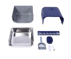 Caja de, Caja de para Gatos de Acero Inoxidable con pulverizador, videoportero y diseño antisalpicaduras, Incluye Pala y diseño ventilado para un fácil Mantenimiento (Azul)