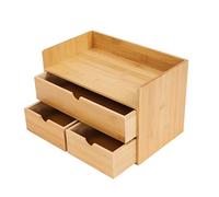 Caja de cajones con 3 cajones, organizador de escritorio de bambú con 3 cajones, 33 x 19 x 20 cm, para sellos, notas, clips de papel, tijeras (en 2 a partir de 1 empate) (A1)