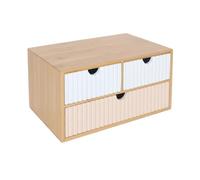 Caja de cajones Relaxdays, bambú y MDF, 3 cajones, H x A x F: 15 x 30 x 20 cm, Organizador de Escritorio, Blanco/Rosa