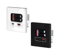 Caja de carga rápida USB de 20 W, 2 cables de carga telescópicos extensibles para USB-C, conector USB-A y USB-C, cargador empotrable, estación de carga múltiple rápida (cristal negro)