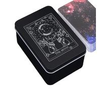 Caja de cartas de tarot, caja organizadora de baratijas para cartas de tarot, pequeña caja de tarot de metal con diseño impreso de luna y sol, caja de almacenamiento de tarjetas de tarot, caja de alma