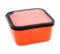 Caja de cebo de gusano rojo 2 en 1 con colador perforado para pesca de carpas, pellets, drenaje de carne, contenedor de plástico naranja con sello de goma (8.5-OS)