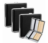 Caja de Cigarrillos, 3 Piezas Portasigarette de PU, Pitilleras Metal con Cierre a Presión para Pantalones de Mano, Negro