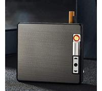 Caja de Cigarrillos de Metal con Encendedores, Emerger Automáticamente Porta Cigarrillos de Aluminio con Encendedor Electrónico Recargable USB, Paquete Portátil de 19 Piezas de Cigarrillos,Black
