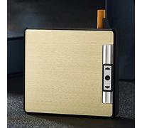 Caja de Cigarrillos de Metal con Encendedores, Emerger Automáticamente Porta Cigarrillos de Aluminio con Encendedor Electrónico Recargable USB, Paquete Portátil de 19 Piezas de Cigarrillos,Gold