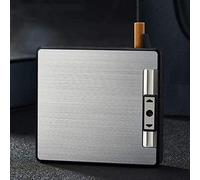 Caja de Cigarrillos de Metal con Encendedores, Emerger Automáticamente Porta Cigarrillos de Aluminio con Encendedor Electrónico Recargable USB, Paquete Portátil de 19 Piezas de Cigarrillos,Silver