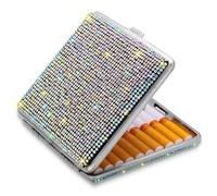 Caja de cigarrillos para mujer, estante de cigarrillos de metal, caja de cigarrillos de doble cara de cristal brillante con capacidad para 20 cigarrillos, regalo para fumadores,A