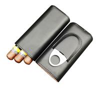 Caja de cigarros Estuche for puros portátil, humidor de madera cedro 3 uds con tijeras for(Negro)