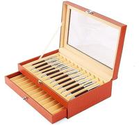 caja de colección de pluma Caja de exhibición de pluma estilográfica de 3 capas, caja de almacenamiento de pluma de 36 ranuras, cubierta de vidrio de cuero PU, caja de colección de pluma estilográfica