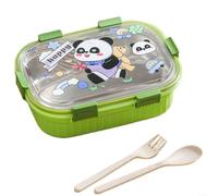 Caja de comida con 3 compartimentos, 1000 ml, apta para microondas, a prueba de fugas, con diseño de dibujos animados, para escuela, oficina, pícnic, verde, naranja, azul, morado (verde)