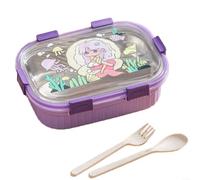 Caja de comida con 3 compartimentos, 1000 ml, apta para microondas, a prueba de fugas, con diseño de dibujos animados, para escuela, oficina, pícnic, verde, naranja, azul, morado