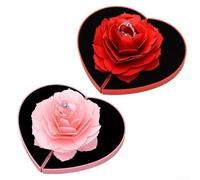 Caja de compromiso para anillo con diseño de rosa en forma de corazón y función giratoria de elevación de flores para una experiencia de propuesta memorable (rojo)