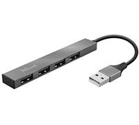 Trust Halyx Minihub USB 2.0 de Aluminio con 4 Puertos para PC, Portátil, Mac - Plata