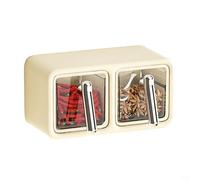 Caja de condimentos montada en la pared para almacenamiento de especias con compartimentos separados, tarro impermeable de 360 grados y a prueba de humedad para sal azúcar y condimentos (crema blanca