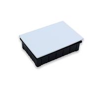 Caja de conexión 170x110x50 mm con garra metálica para instalaciones eléctricas y montaje seguro en estructuras.
