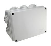 Caja de conexión de superficie 165x120x72 mm, ideal para instalaciones eléctricas y distribución de cableado en espacios reducidos.